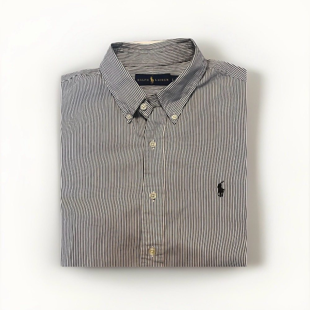 POLO RALPH LAUREN Men’s Striped Long Sleeve Button Down Shirt White Navy Size L